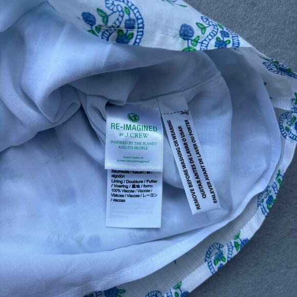 NWT SZ Blockprints X J. Crew smocked puff sleeve blouse in blue paisley size XXS - Picture 9 of 10